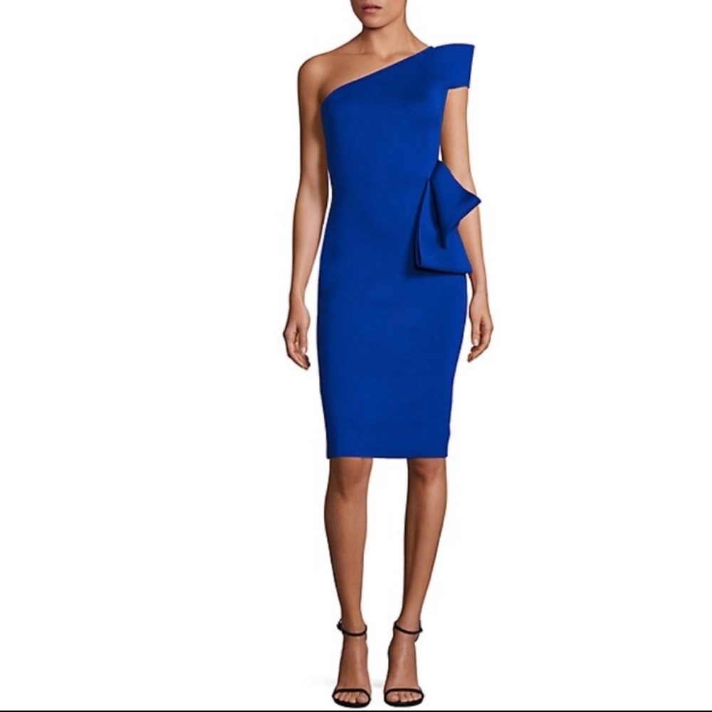 Nero by Jatin Varma One-Shoulder Bow Detail Dress, cobalt blue neoprene dress